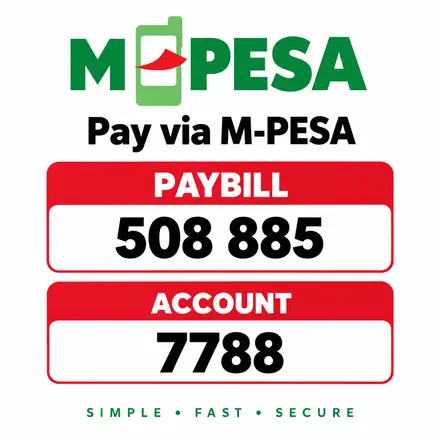 Lipa na M-Pesa: Paybill 508 885, Account 7788